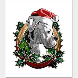 White Boxer in a Santa Hat Posters and Art